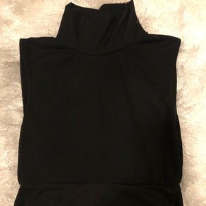 Petite Black Roll Neck Sleeveless Ribbed Crop Top